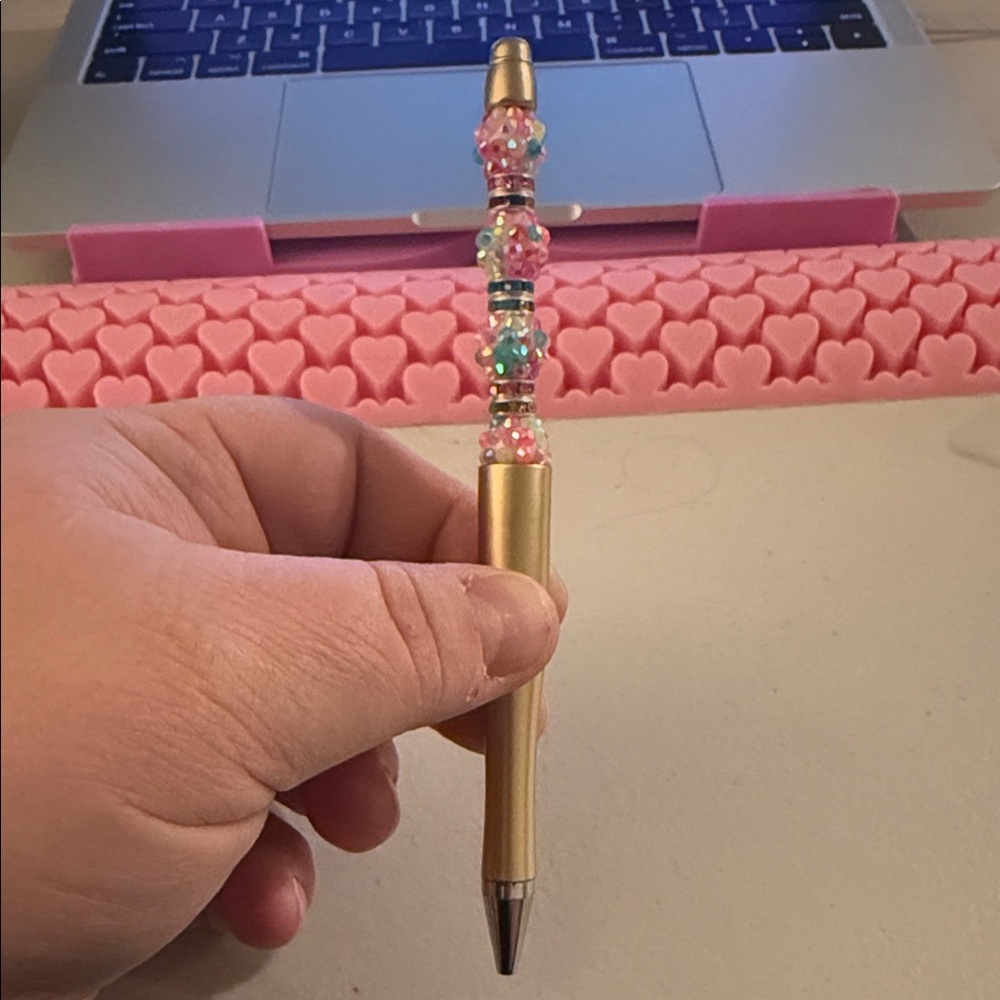 Silver Refillable Ballpoint Pen with Multicolored Beads  with Colorful Accents
